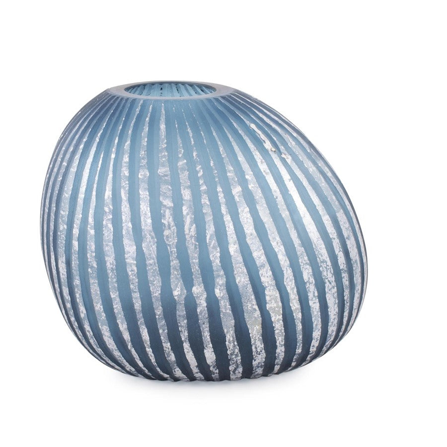 Howard Elliott Yale Blue Asymmetrical Glass Vase/Short, Blue/Silver - 44076