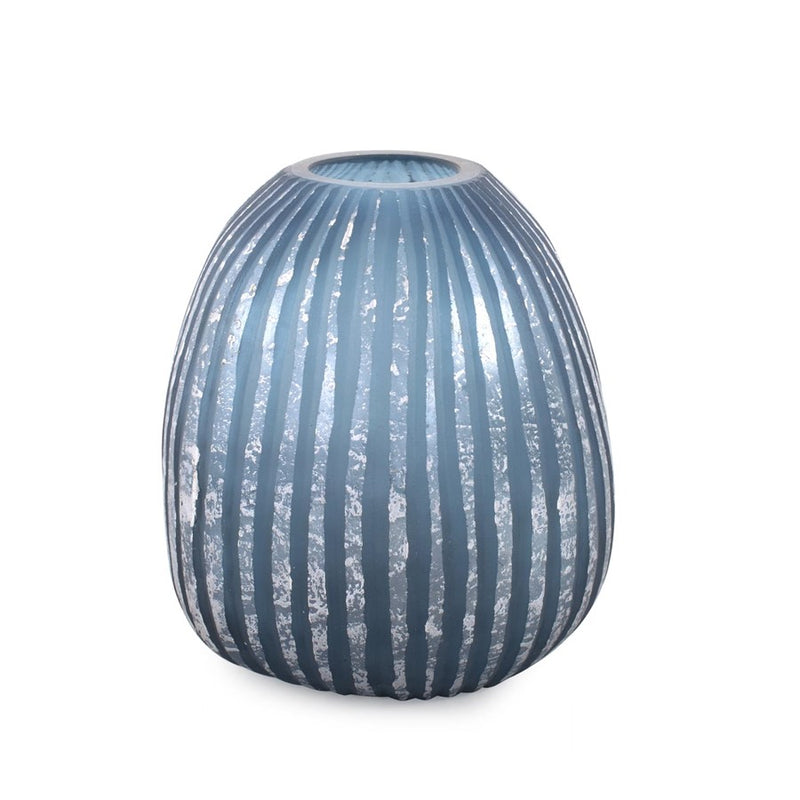 Howard Elliott Yale Blue Asymmetrical Glass Vase/Short, Blue/Silver