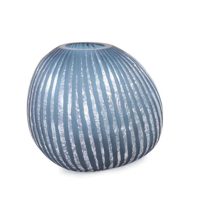 Howard Elliott Yale Blue Asymmetrical Glass Vase/Short, Blue/Silver