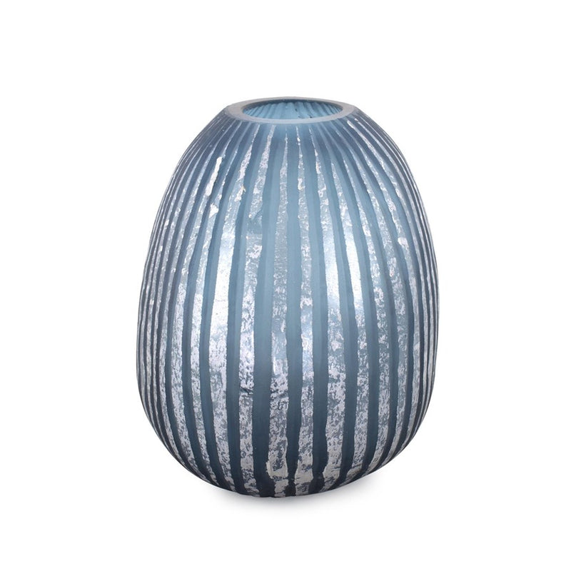 Howard Elliott Yale Blue Asymmetrical Glass Vase/Short, Blue/Silver