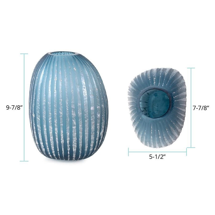 Howard Elliott Yale Blue Asymmetrical Glass Vase/Medium, Blue/Silver