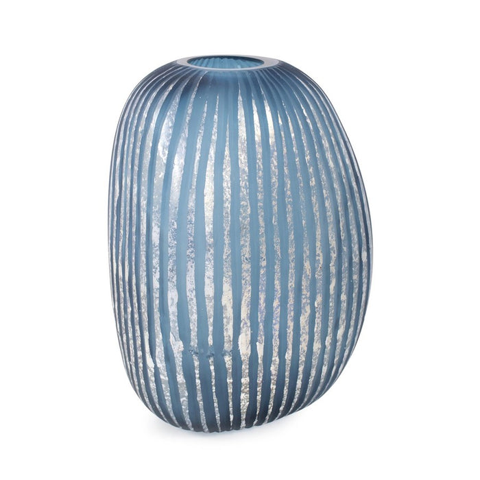 Howard Elliott Yale Blue Asymmetrical Glass Vase/Large, Blue/Silver