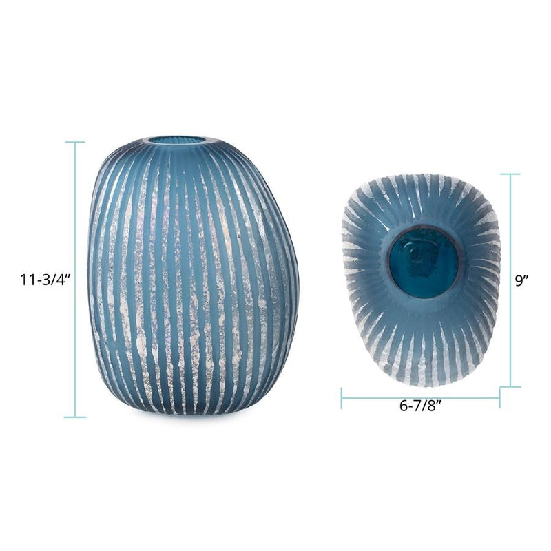 Howard Elliott Yale Blue Asymmetrical Glass Vase/Large, Blue/Silver