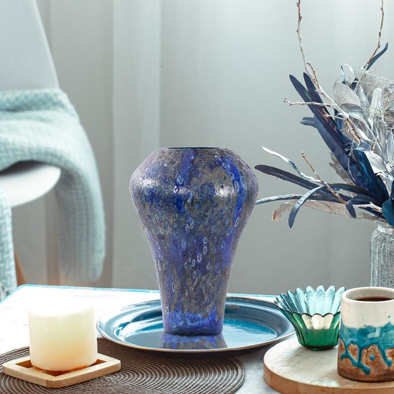 Howard Elliott Zynsky Art Glass, Deep Azure Blue/Tall, Azure Blue