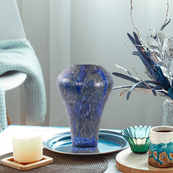 Howard Elliott Zynsky Art Glass, Deep Azure Blue/Tall, Azure Blue