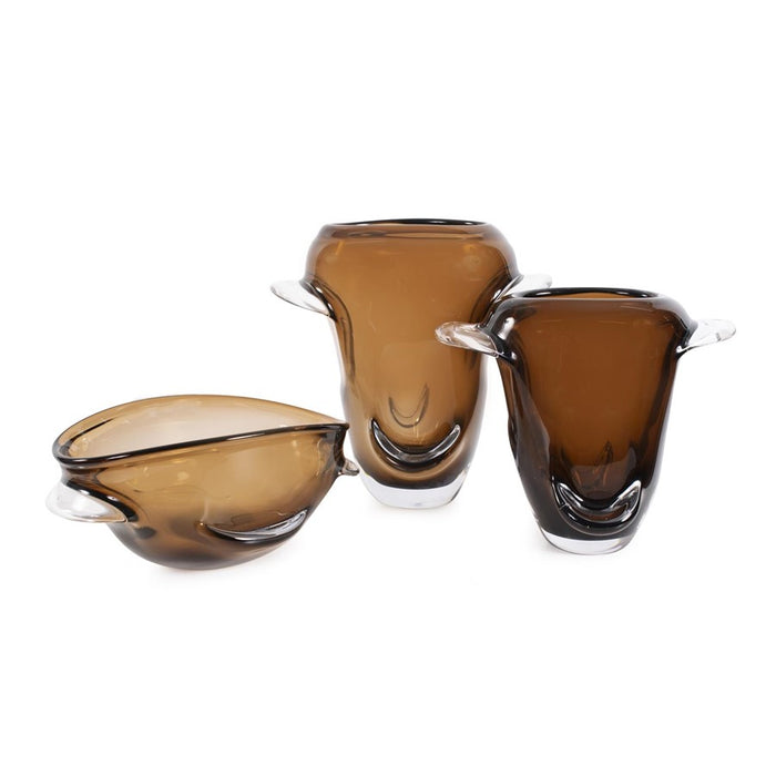 Howard Elliott Smokey Umber Flared Edged Glass Vase/Short