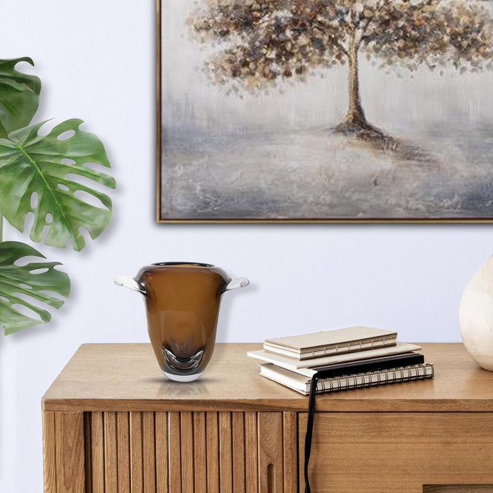 Howard Elliott Smokey Umber Flared Edged Glass Vase/Short