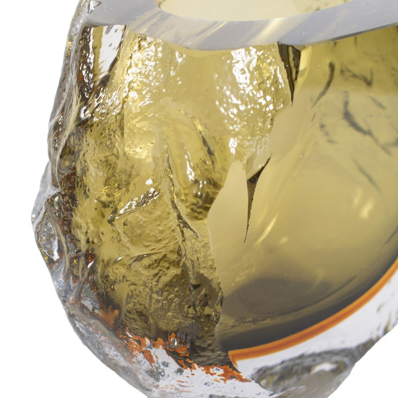 Howard Elliott Dusty Olive Crystalized Glass Vase/Short, Olive