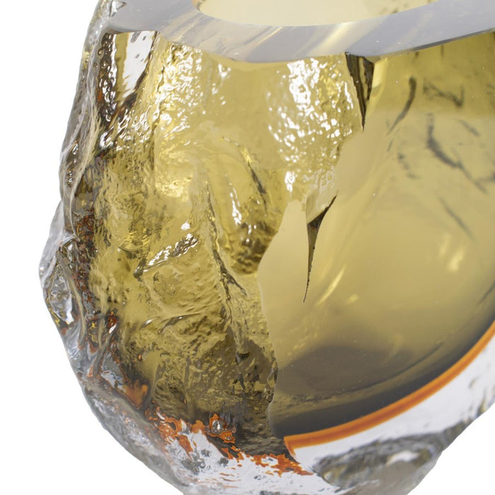 Howard Elliott Dusty Olive Crystalized Glass Vase/Short, Olive