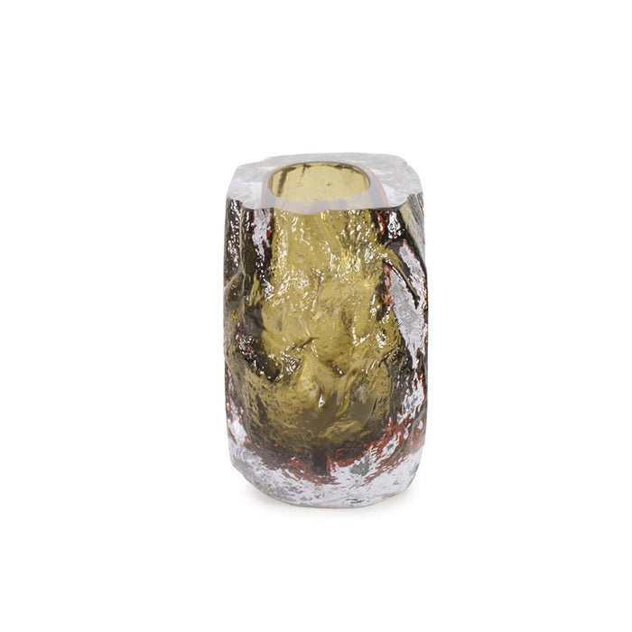 Howard Elliott Dusty Olive Crystalized Glass Vase/Short, Olive