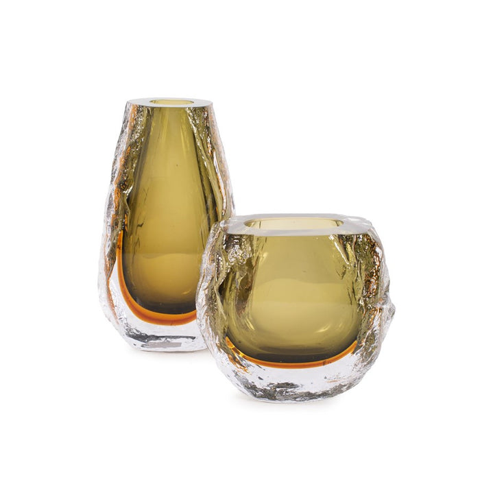 Howard Elliott Dusty Olive Crystalized Glass Vase/Tall, Olive