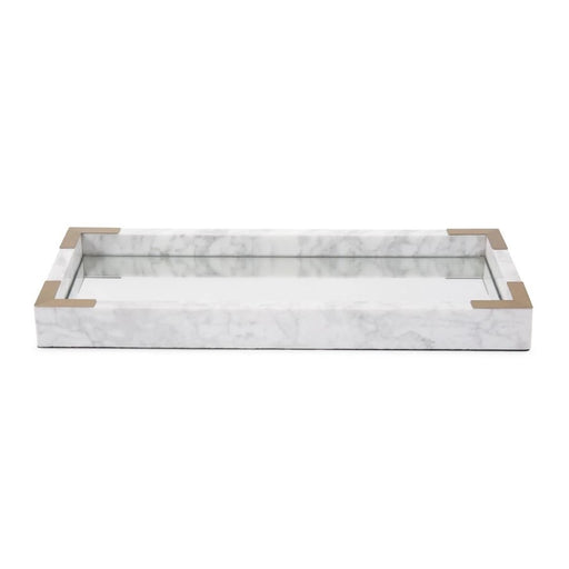 Howard Elliott White Mirrored Marble Tray, White/Gray/Brass - 48147