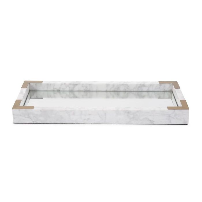 Howard Elliott White Mirrored Marble Tray, White/Gray/Brass - 48147