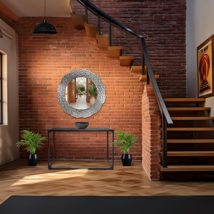 Howard Elliott Olmstead Round Mirror, Silver