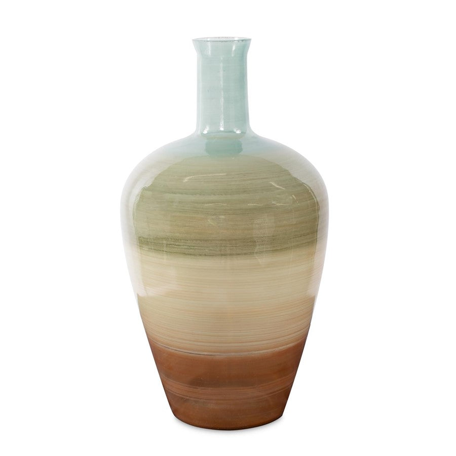 Howard Elliott Capri Stripe Glass Bottle Vase/Short, Teal/Green/Brown - 51417