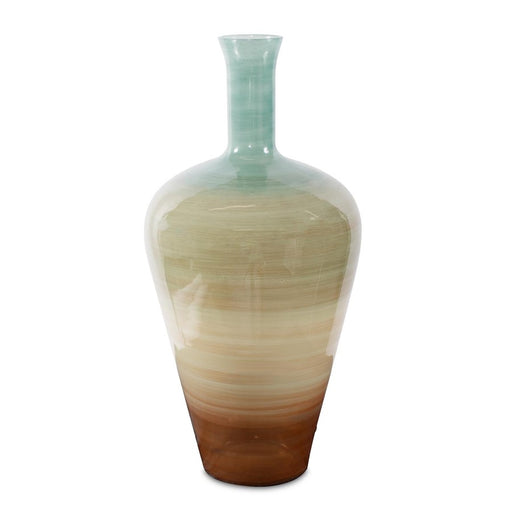 Howard Elliott Capri Stripe Glass Bottle Vase/Tall, Teal/Green/Brown - 51418