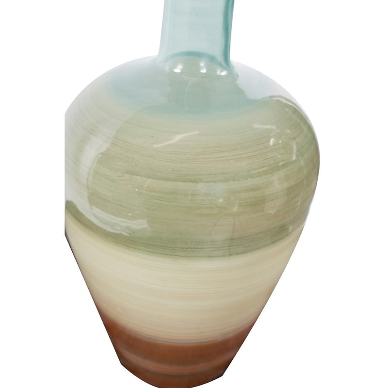 Howard Elliott Capri Stripe Glass Bottle Vase/Tall, Teal/Green/Brown