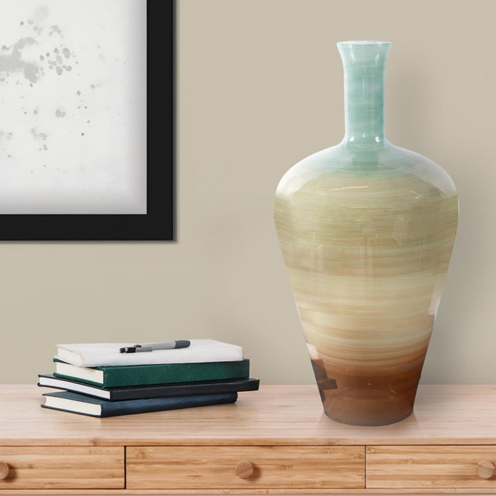 Howard Elliott Capri Stripe Glass Bottle Vase/Tall, Teal/Green/Brown