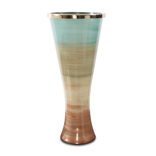 Howard Elliott Capri Stripe Flared Glass Vase/Large, Teal/Green/Brown - 51419