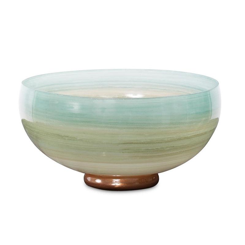 Howard Elliott Capri Stripe Glass Bowl, Teal/Green/Brown - 51420