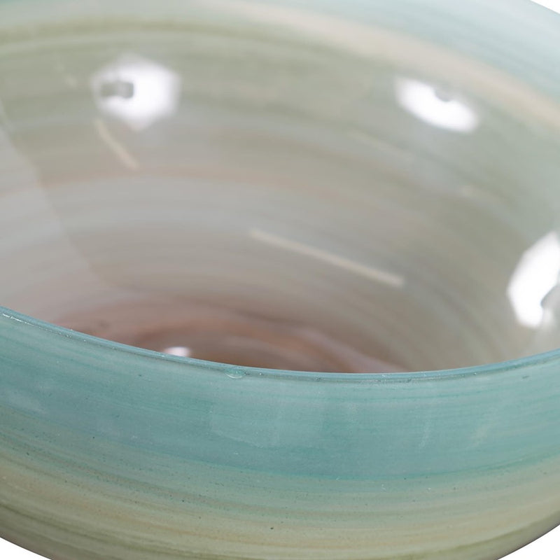 Howard Elliott Capri Stripe Glass Bowl, Teal/Green/Brown