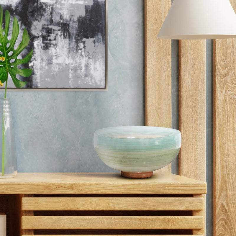 Howard Elliott Capri Stripe Glass Bowl, Teal/Green/Brown