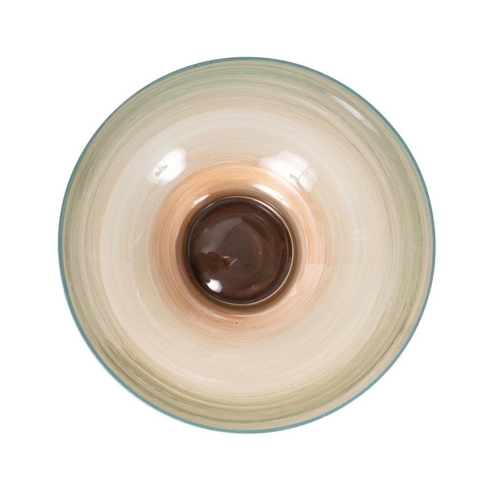 Howard Elliott Capri Stripe Glass Bowl, Teal/Green/Brown