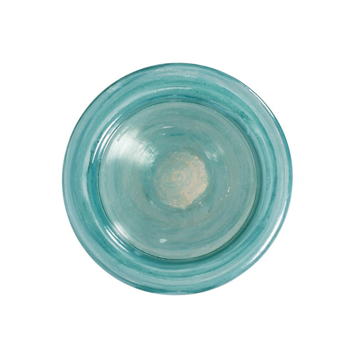 Howard Elliott Capri Stripe Glass Candle Holder/Short, Teal/Green/Brown