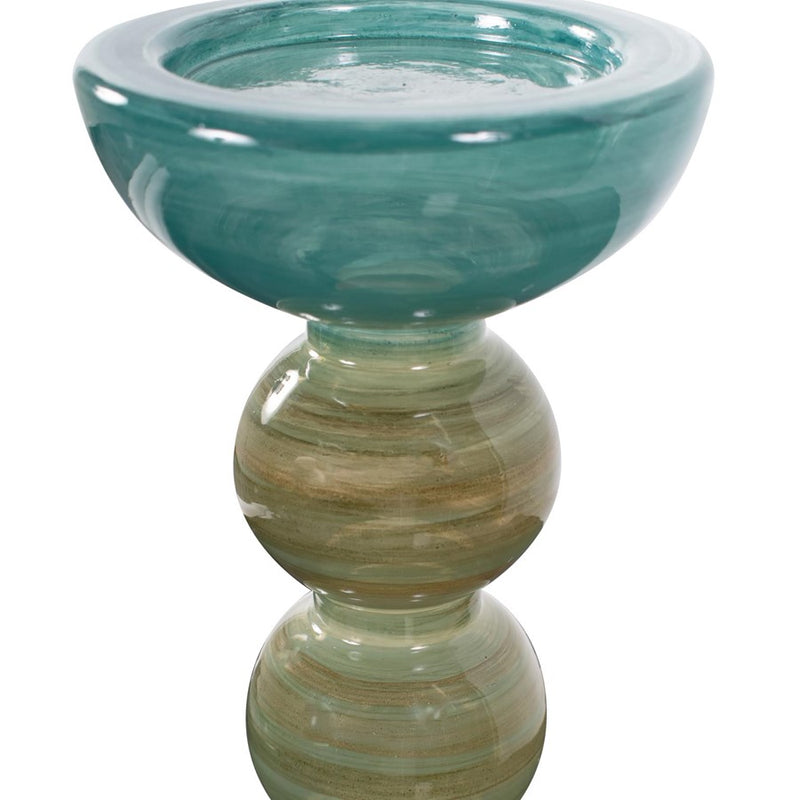 Howard Elliott Capri Stripe Glass Candle Holder/Tall, Teal/Green/Brown