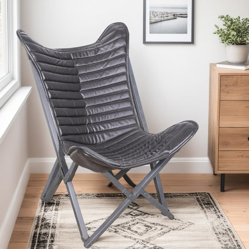 Howard Elliott Leather Sling Chair, Black