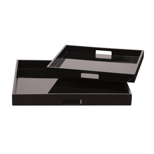 Howard Elliott Black Lacquer Square Wood Tray Set, Black - 83023