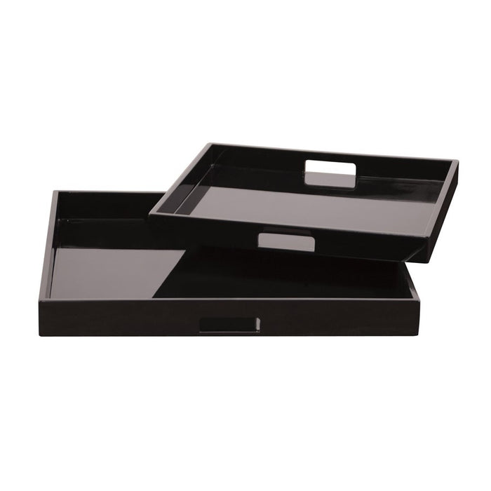Howard Elliott Black Lacquer Square Wood Tray Set, Black - 83023