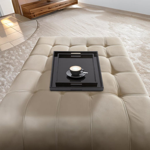 Howard Elliott Black Lacquer Square Wood Tray Set, Black