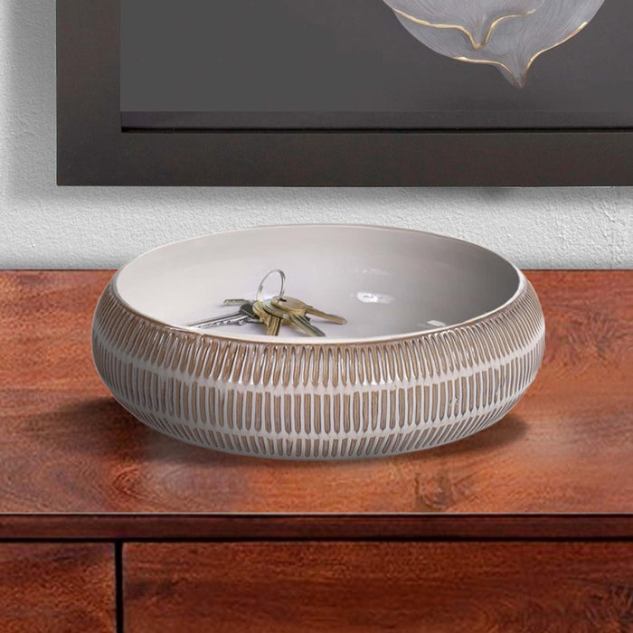 Howard Elliott Caramel Cream Ridged Ceramic Bowl, Natural