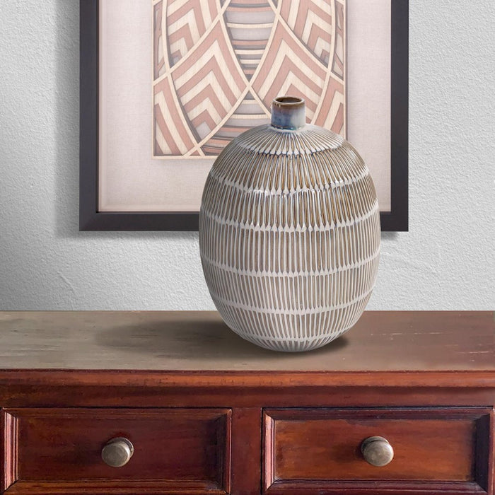 Howard Elliott Caramel Cream Ridge Ceramic Oval Dome Vase/Large, Natural