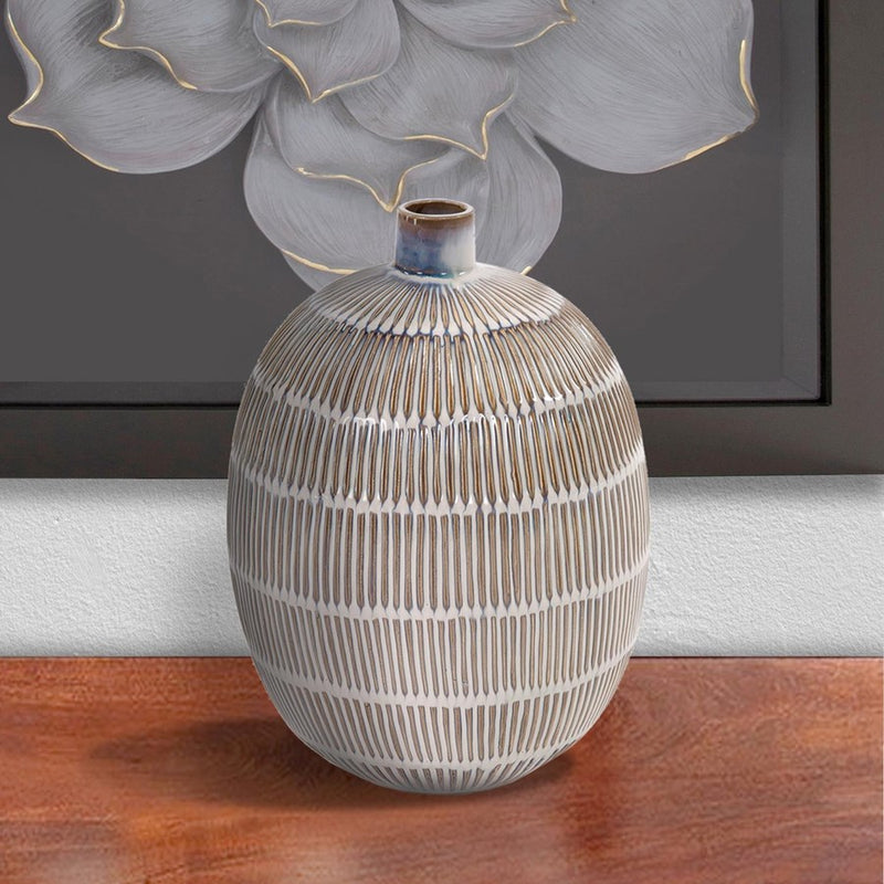 Howard Elliott Caramel Cream Ridge Ceramic Oval Dome Vase/Small, Natural