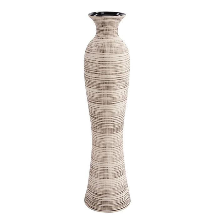 Howard Elliott Tall Ceramic Neutral Striped Vase, Natural - 89077