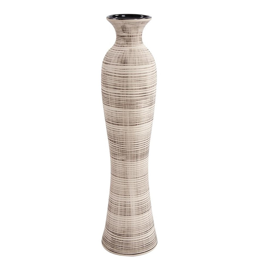 Howard Elliott Tall Ceramic Neutral Striped Vase, Natural - 89077