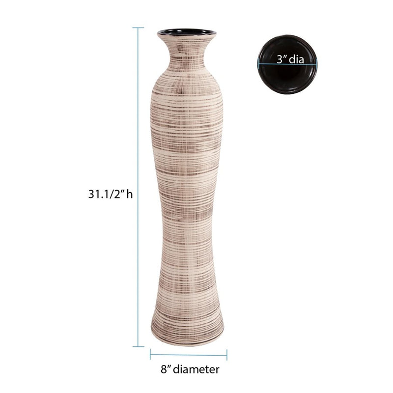 Howard Elliott Tall Ceramic Neutral Striped Vase, Natural