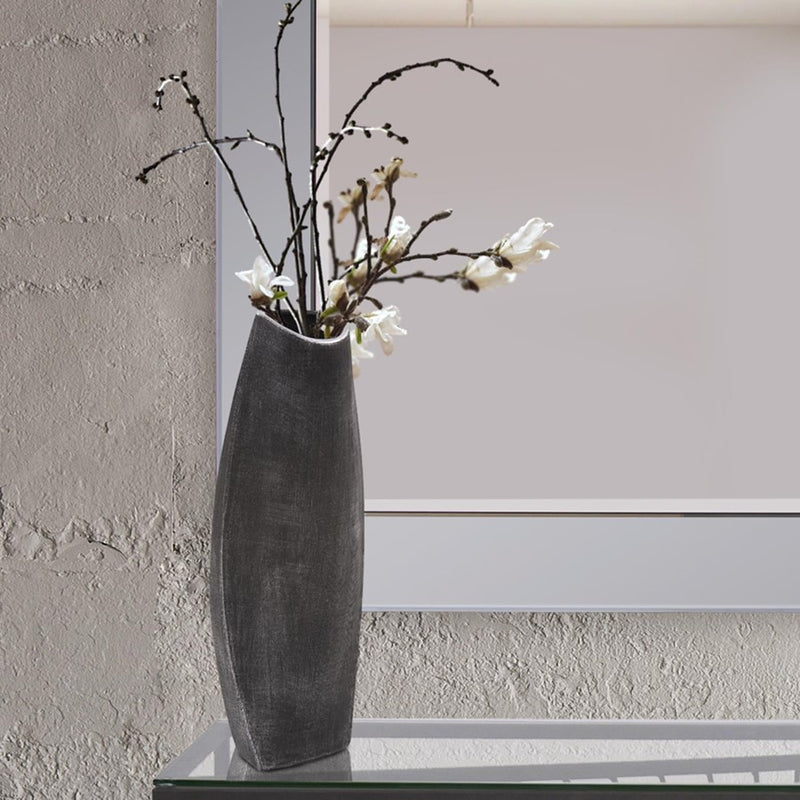 Howard Elliott Textured Black Free Formed Ceramic Vase/Tall, Graphite