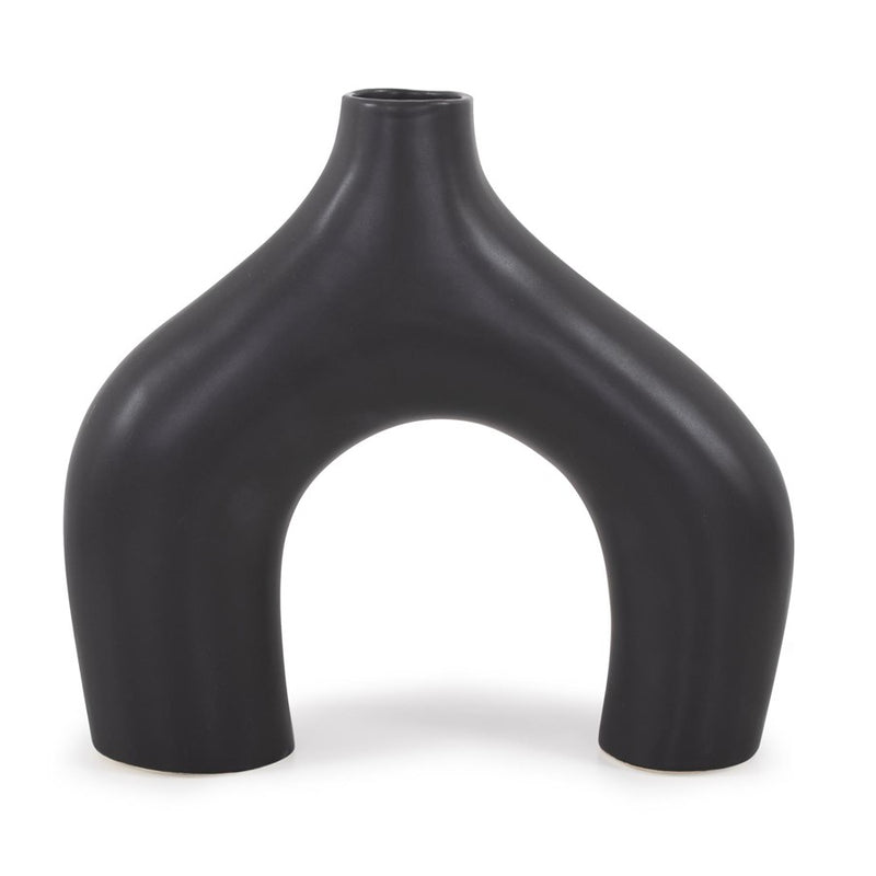 Howard Elliott Beltram Black Modern Styled Ceramic Footed Vase - 89164