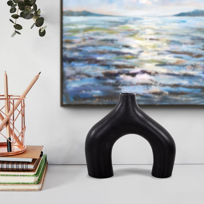 Howard Elliott Beltram Black Modern Styled Ceramic Footed Vase