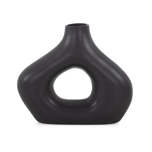 Howard Elliott Beltram Black Modern Styled Ceramic Open Vase - 89165