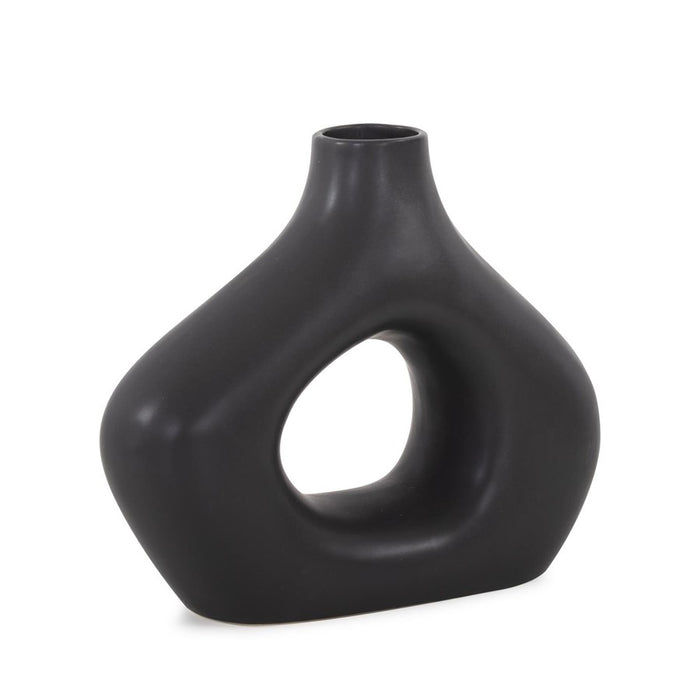 Howard Elliott Beltram Black Modern Styled Ceramic Open Vase