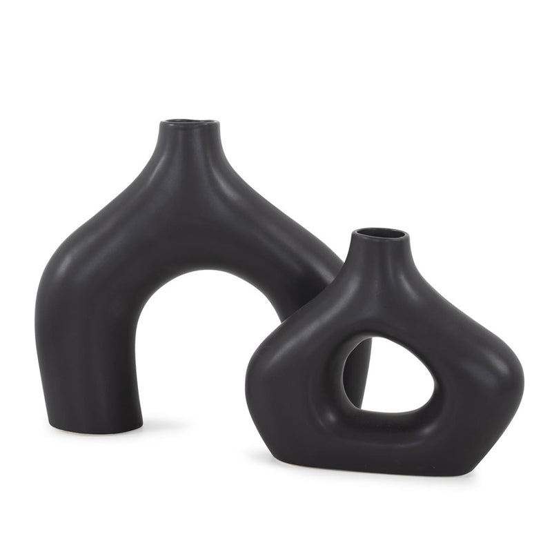 Howard Elliott Beltram Black Modern Styled Ceramic Open Vase