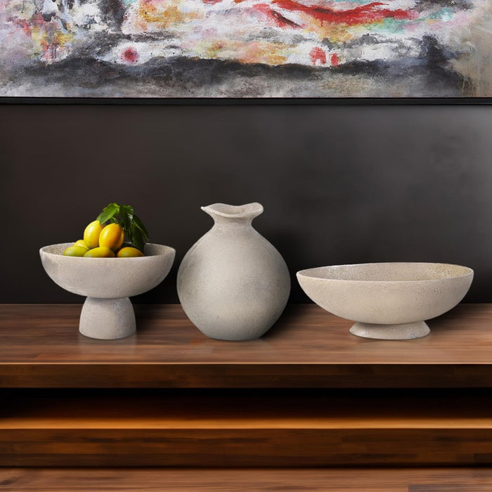 Howard Elliott Textured Blanton Taupe Round Bowl, Taupe