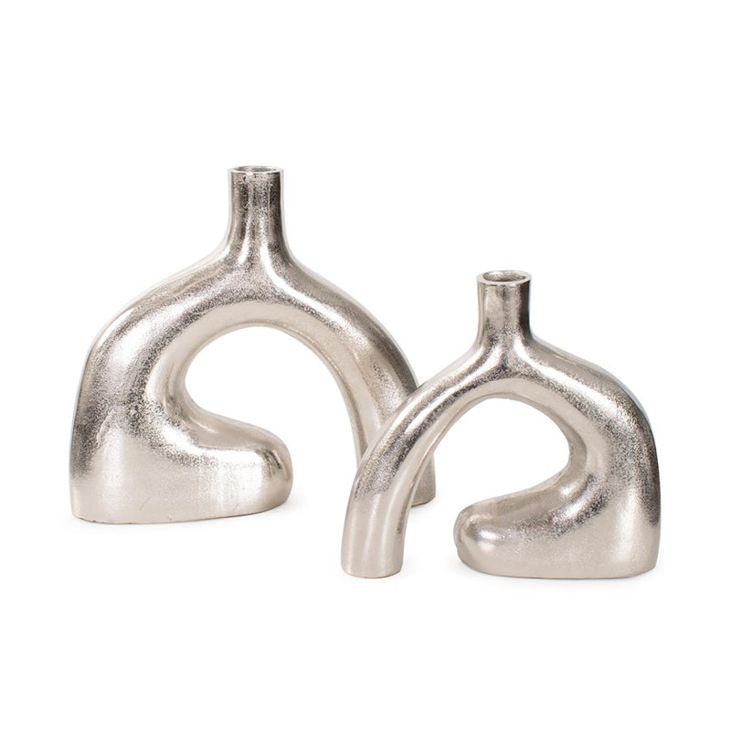 Howard Elliott Shirin Polished Silver Reverse Vase, Cast Aluminum/Short