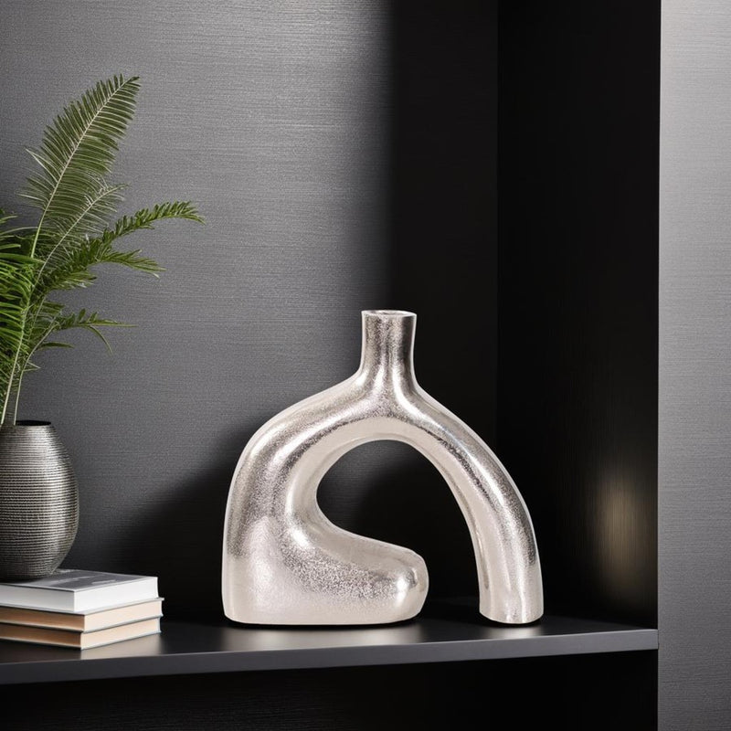 Howard Elliott Shirin Polished Silver Reverse Vase, Cast Aluminum/Short