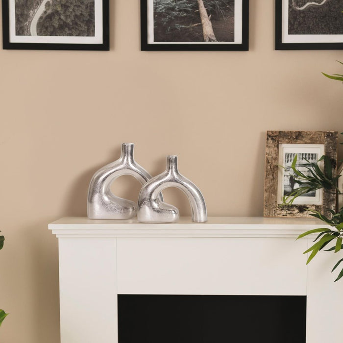 Howard Elliott Shirin Polished Silver Reverse Vase, Cast Aluminum/Short