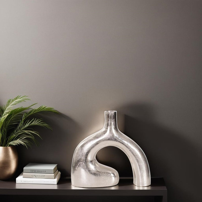 Howard Elliott Shirin Polished Silver Reverse Vase, Cast Aluminum/Tall
